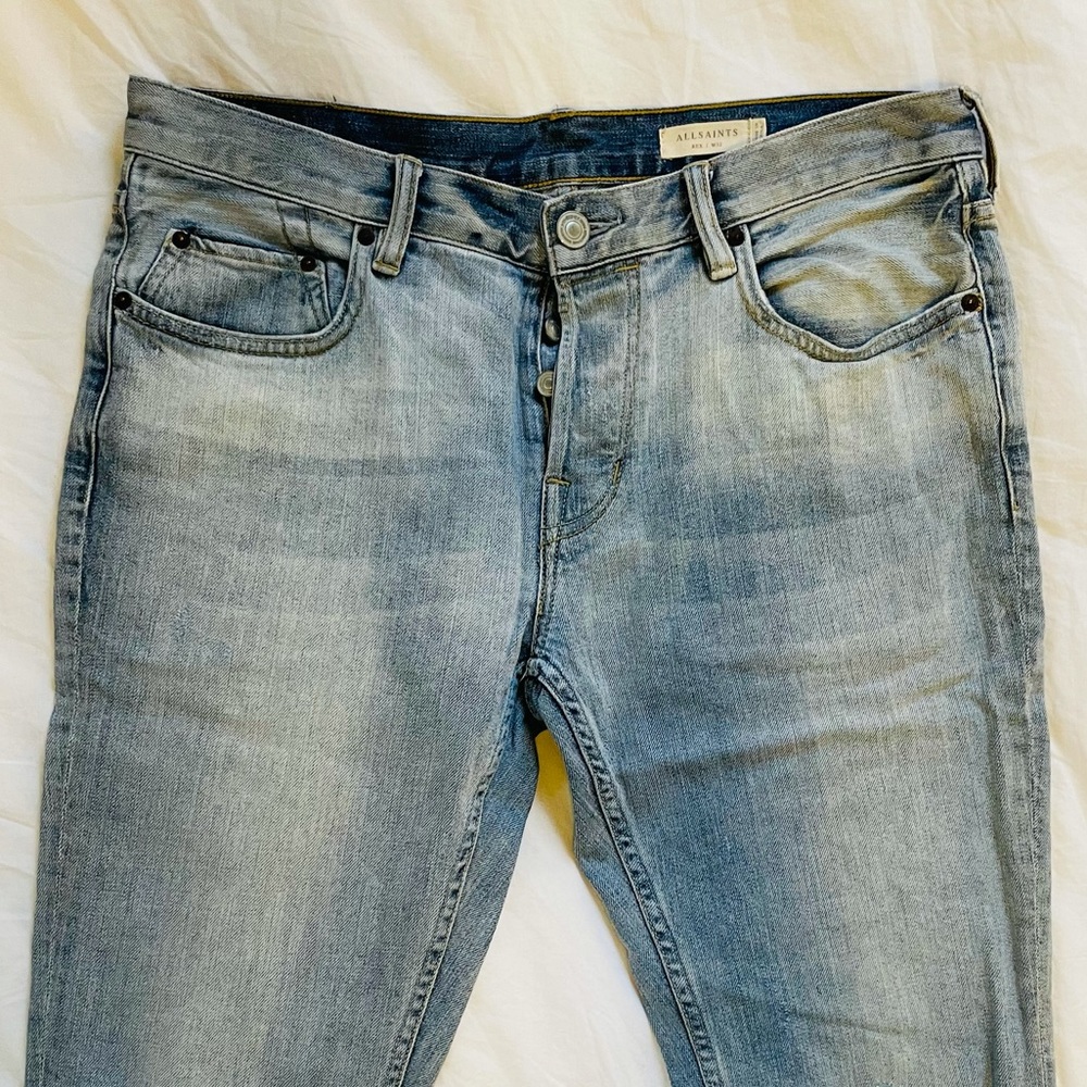 Allsaints Men’s Distressed Light Wash Jeans